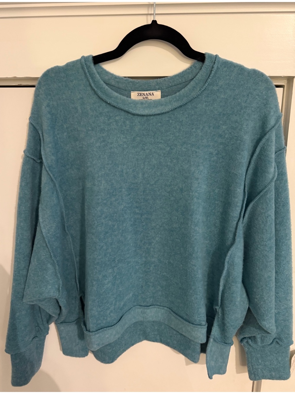 Cozy Teal Crewneck Sweatshirt - Zenana Sweater - Picture 1 of 5